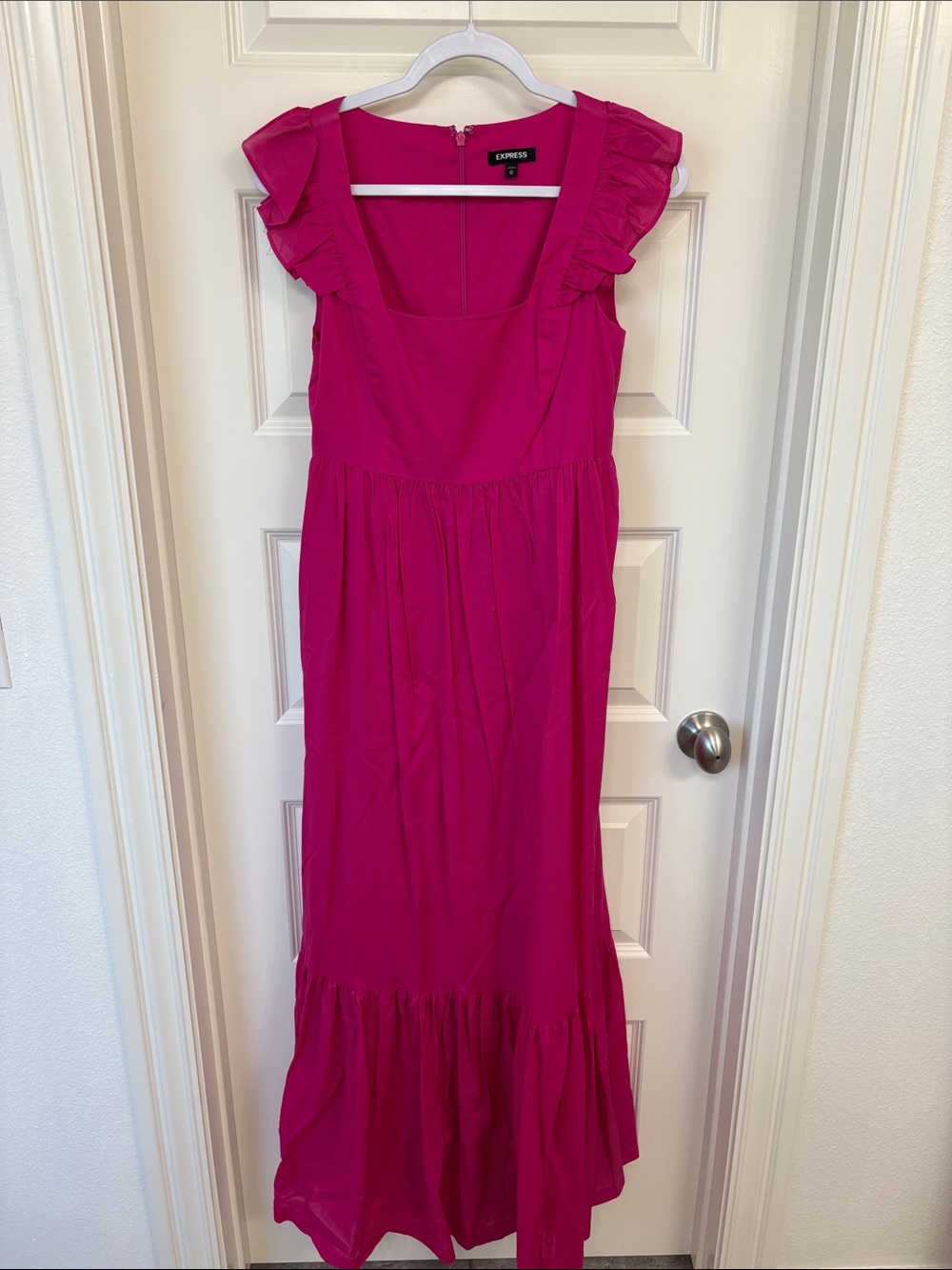 Express Fuchsia Ruffle-Sleeve Maxi Dress